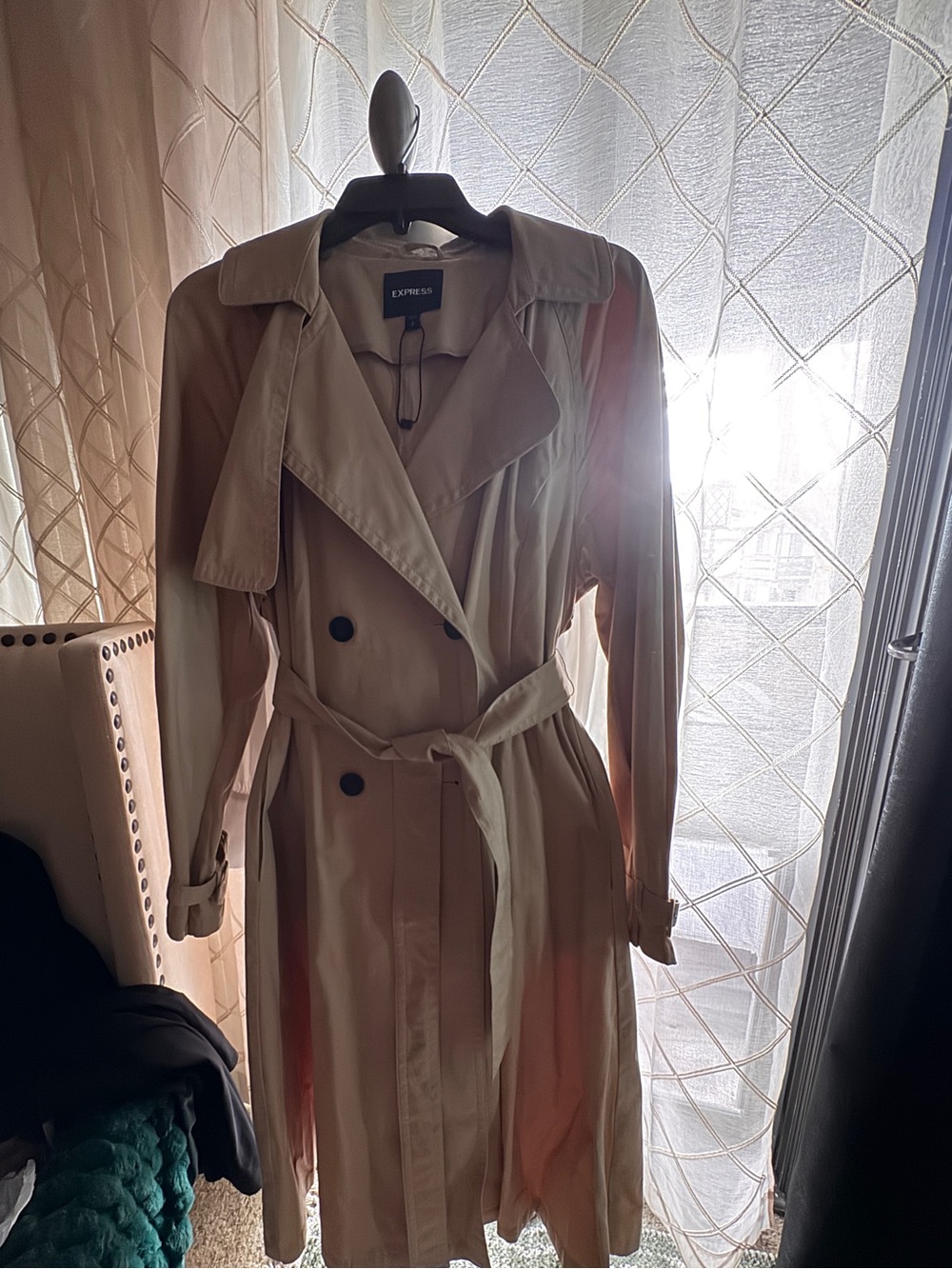 Express Light Beige Double-Breasted Trench Coat with Belt